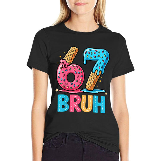 Six Seven Bruh 67 Ice Cream Drip for Men Women Kids  Rolled Sleeves T-Shirt