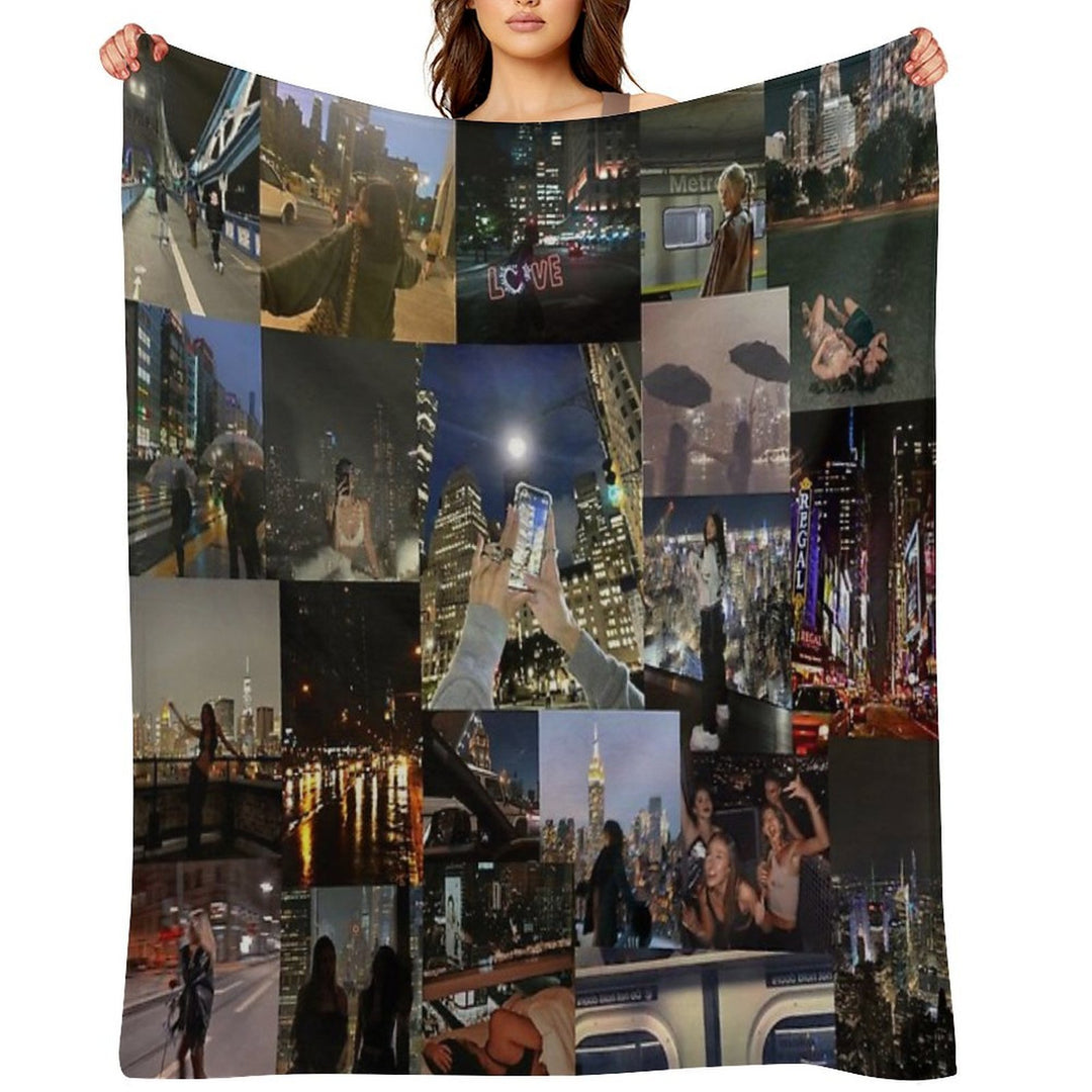 City Night Life Aesthetic Collage Premium Throw Blanket