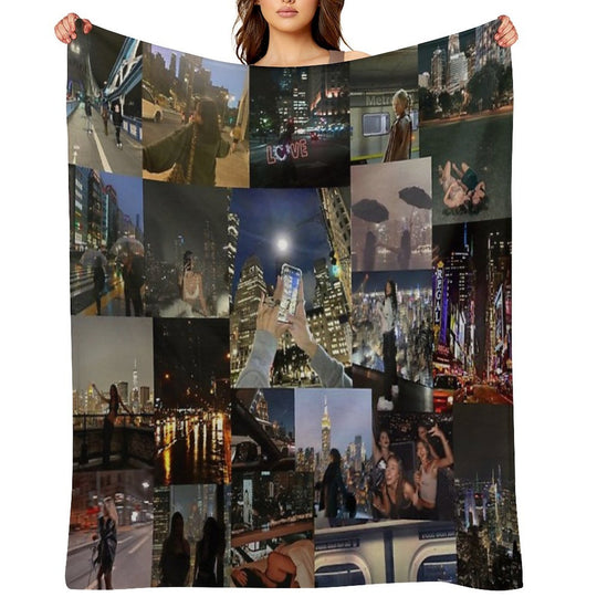 City Night Life Aesthetic Collage Premium Throw Blanket