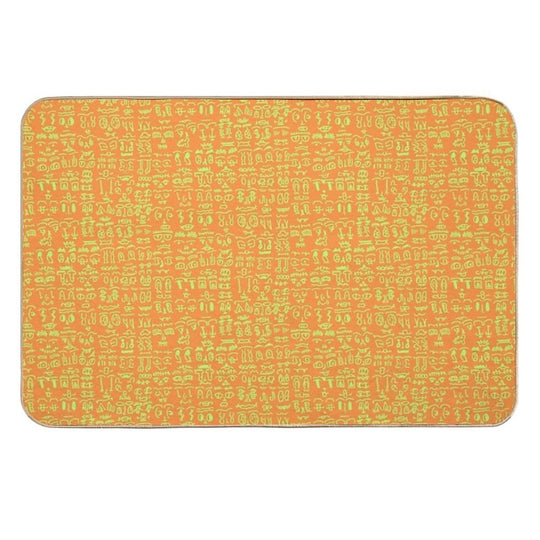 Doodles with Yellow Strokes on An Orange Background  Anti-Trip Bath Mat