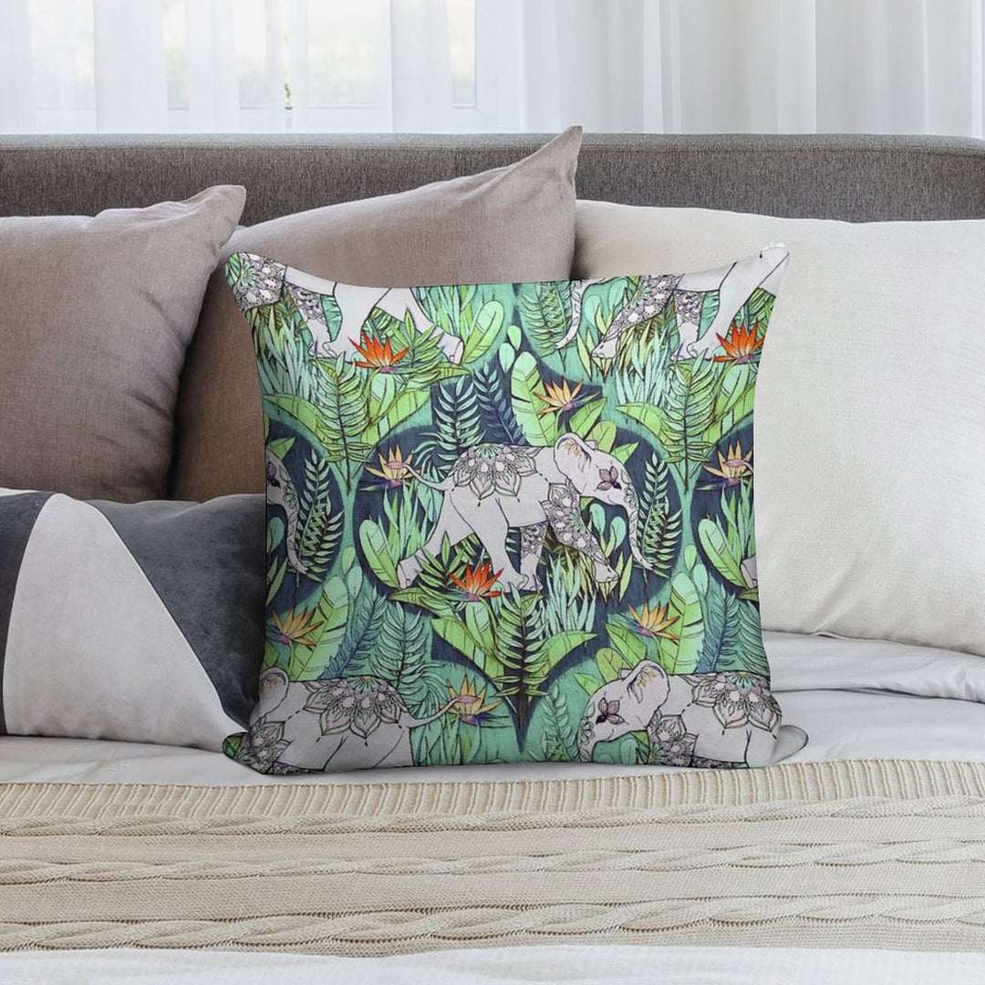 Little Elephant on A Jungle Adventure – Faded Vintage Version Soft Washable Throw Pillow