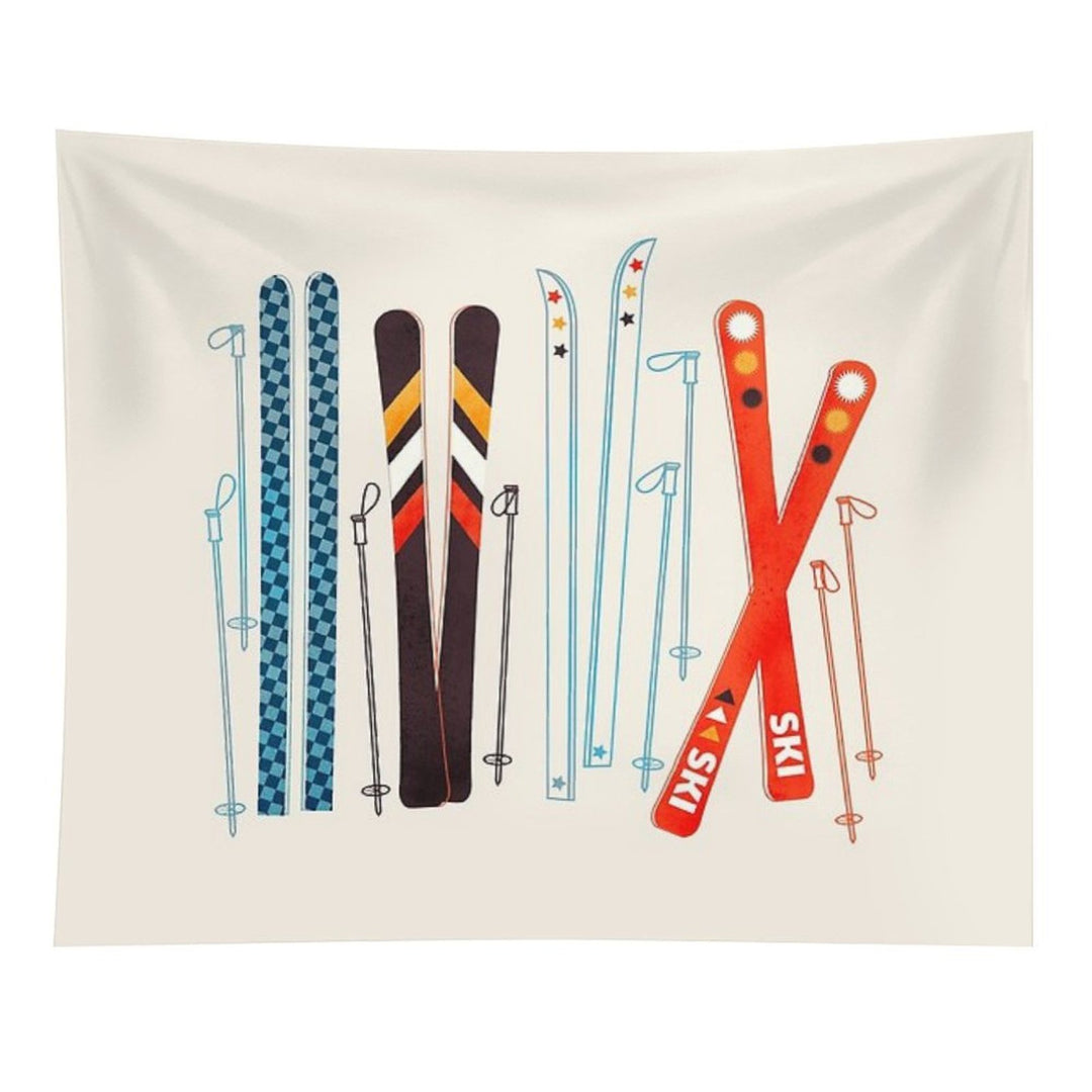 Colorful Retro Ski Illustration Tapestry