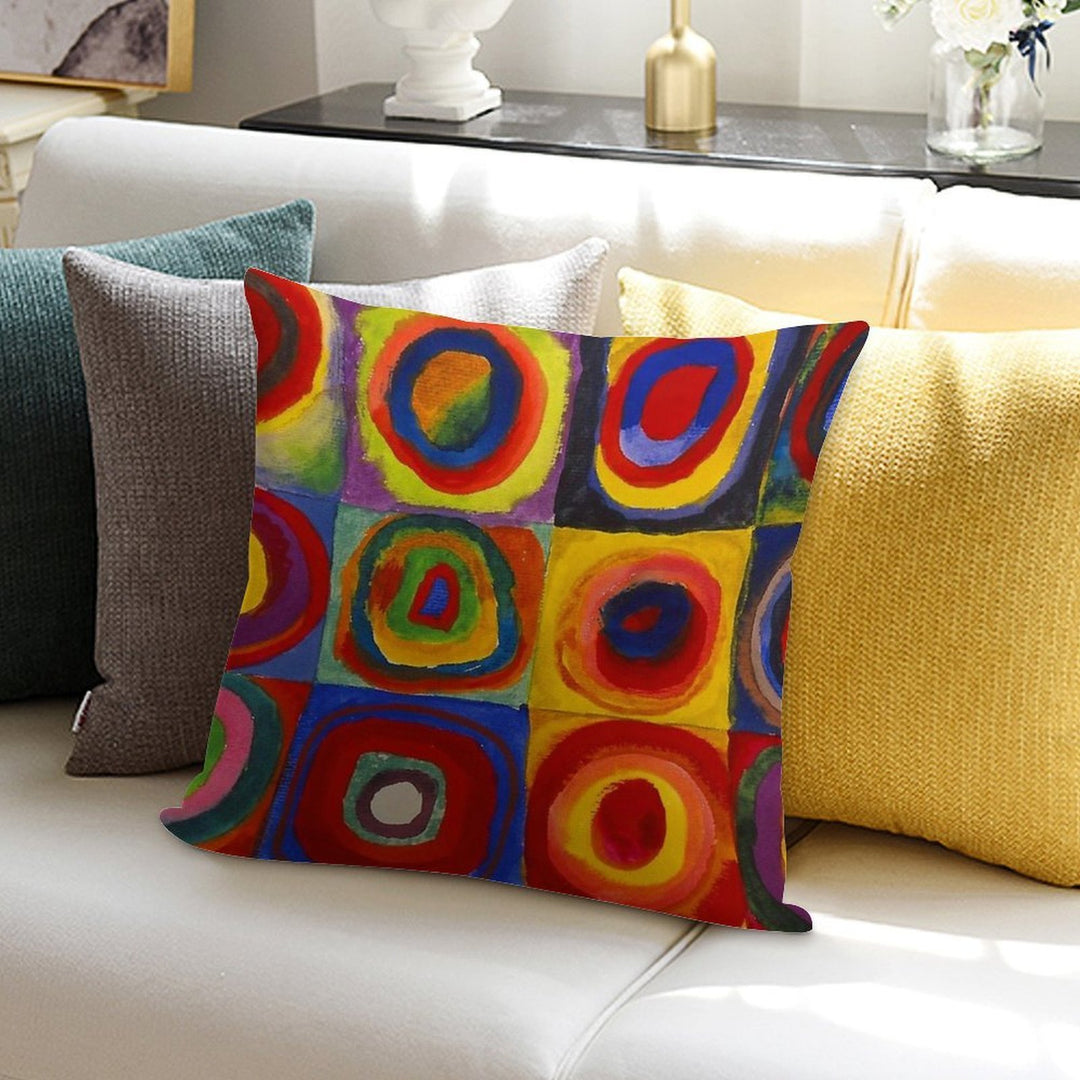 Squares with Concentric Circles by Kandinsky Soft Washable Throw Pillow