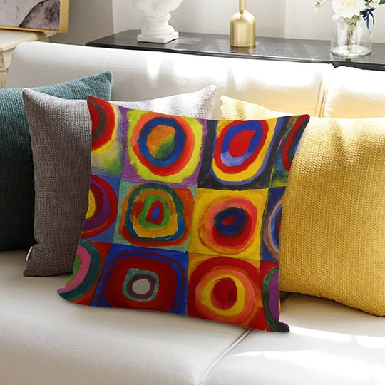 Squares with Concentric Circles by Kandinsky Soft Washable Throw Pillow