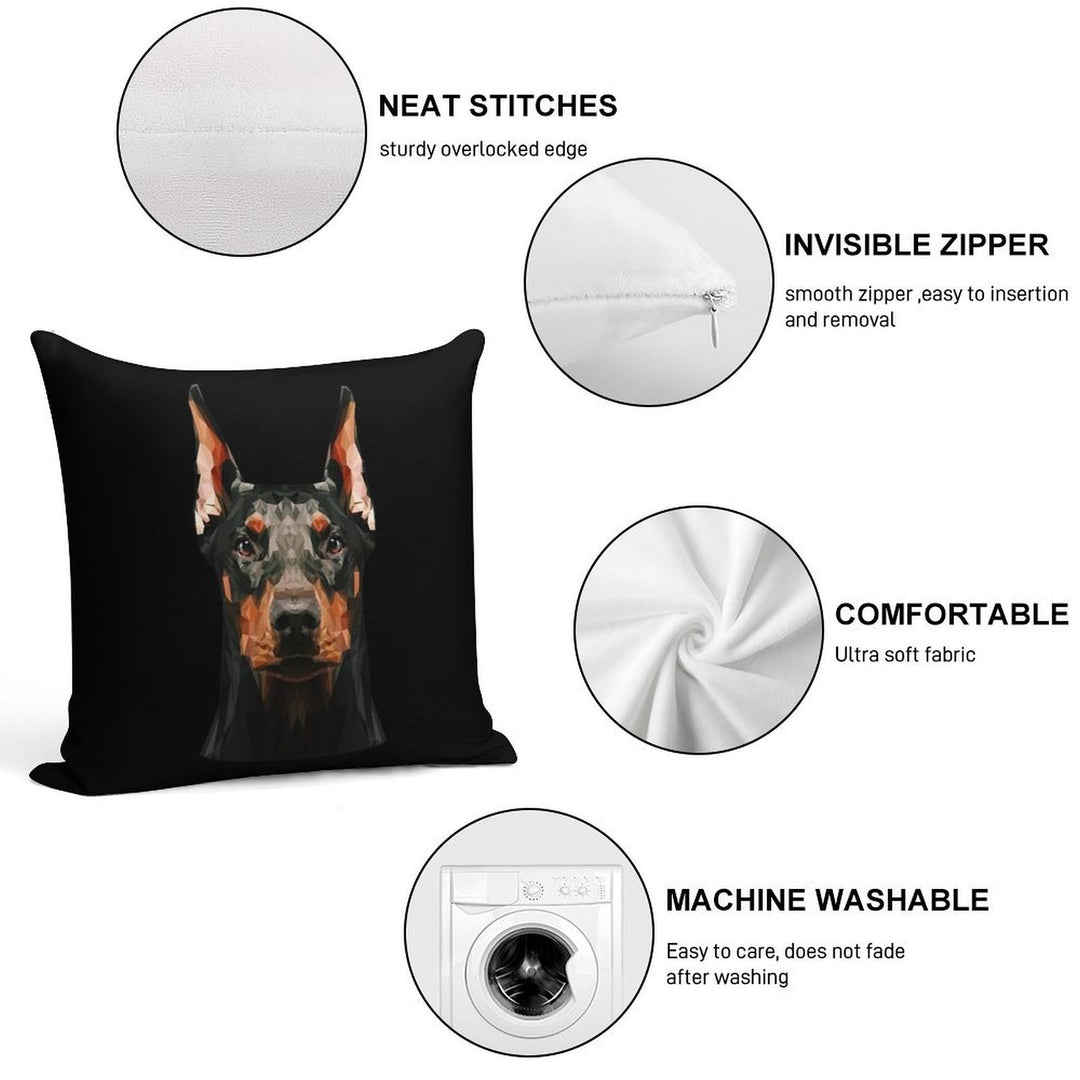 Doberman Low Poly Soft Washable Throw Pillow