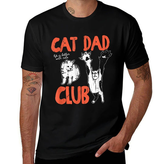 Cat Dad Club, Life Is Better with Cats, Cat Dad, Funny Cat  Polyester Blend T-Shirt
