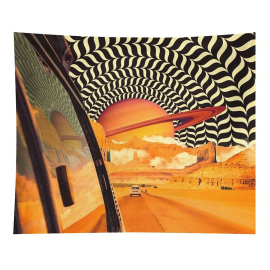 Illusionary Road Trip 2 - OpArt Space Adventure Sci-fi Collage Art Tapestry