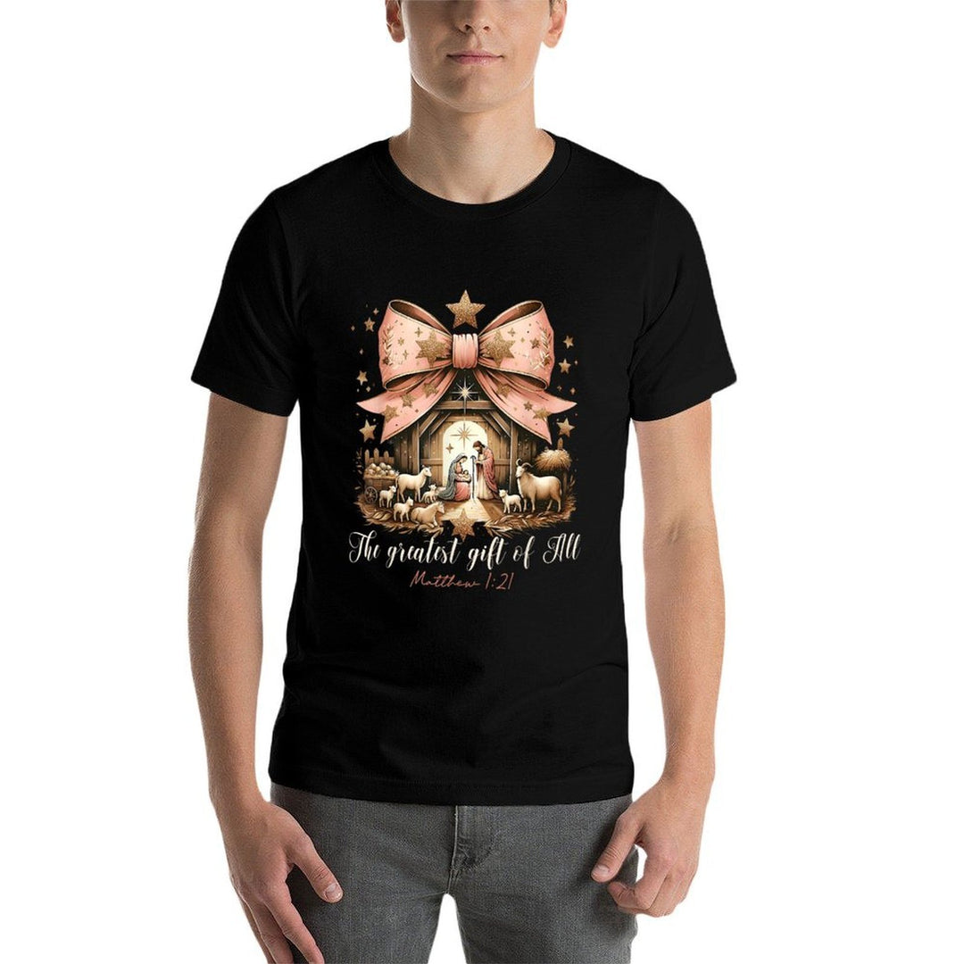 The Greatest Gift Of All Christmas Xmas Coquette Bow Jesus  Wrinkle-resistant T-Shirt