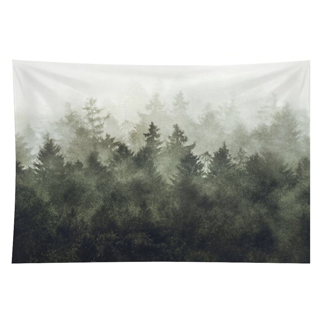 The Heart Of My Heart  Green Mountain Romantasy Moody Wilderness Dream Forest With Cascadia Trees Covered In Magic Fog Tapestry