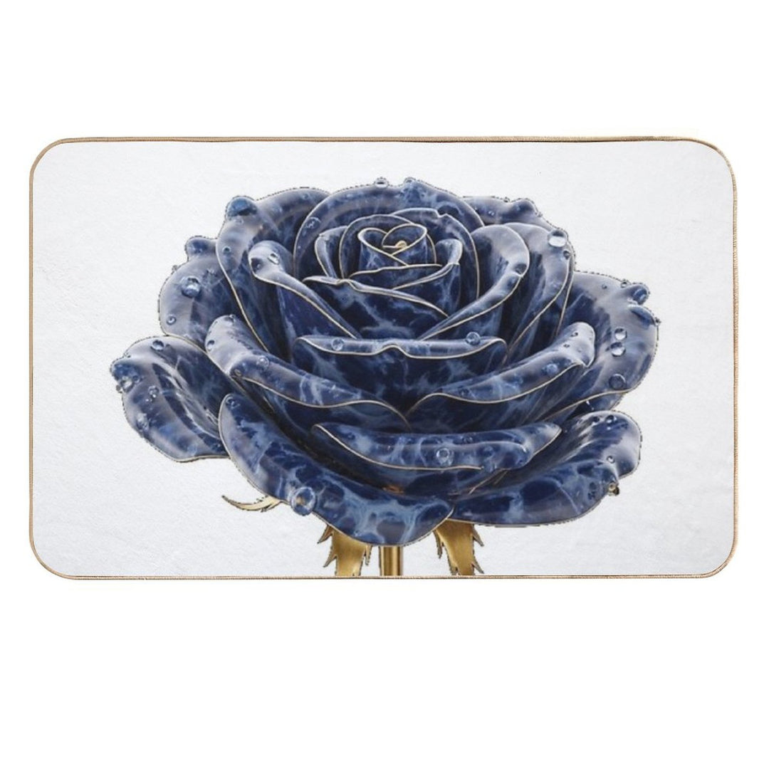 Blue Lapis Lazuli Rose with Golden Tiger Leaves  Easy To Clean Bath Mat
