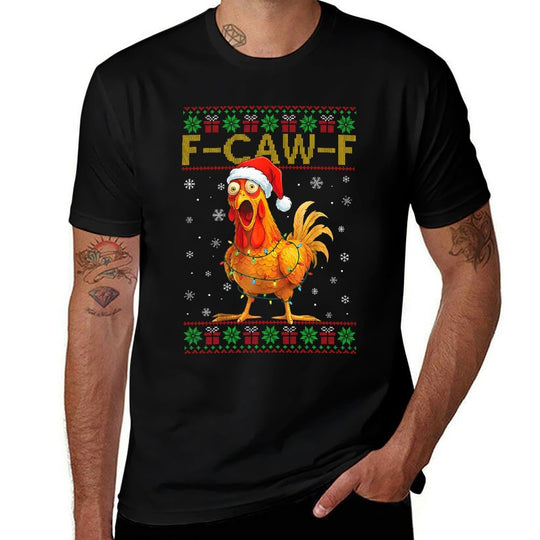 F-Caw-F Funny Chicken Humor Rooster Christmas Ugly Sweater Premium Tri-Blend Comfortable T-Shirt