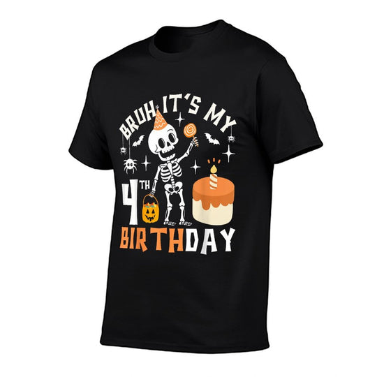 Halloween 4th Birthday Bruh-Funny Skeleton 4th Bday Kids Boy  Oversized Silhouette T-Shirt