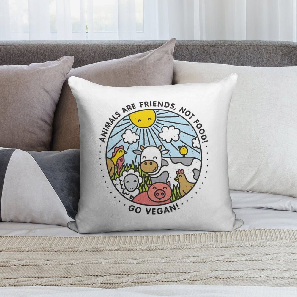 Animals Are Friends, Not Food! Go Vegan! Soft Bedroom Essential Throw Pillow