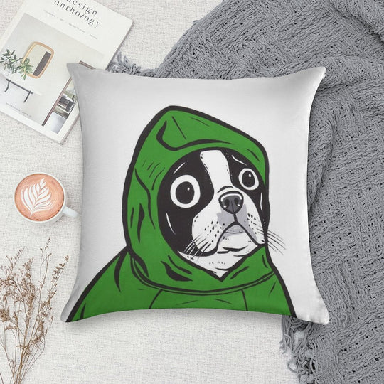 Boston Terrier Green Hoodie Soft Multiple Sizes Throw Pillow