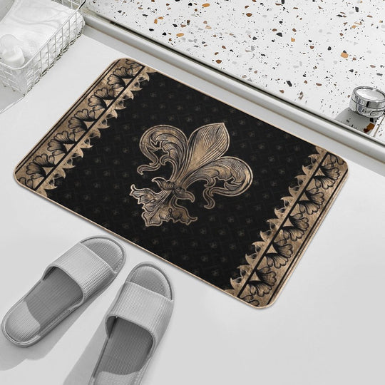 Fleur-de-lis - Black And Gold  Rapid-Drying Bath Mat