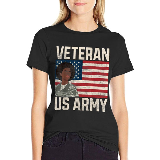 Veteran Us Army Memorial Day Thanks Giving Black Woman Duty  Wrinkle-resistant T-Shirt