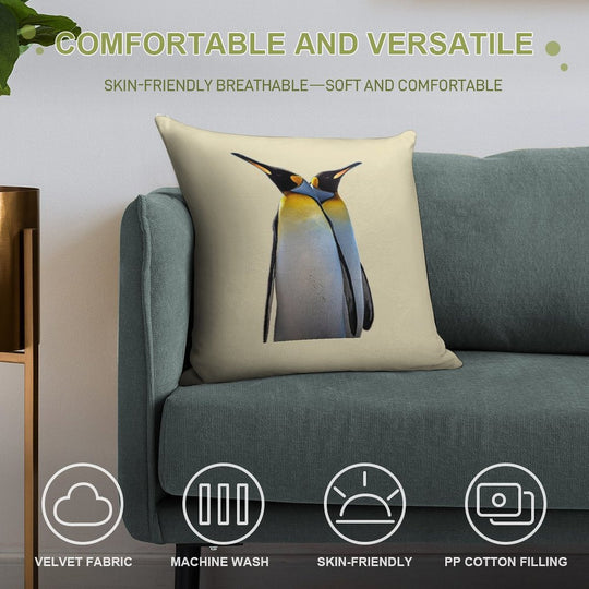 Two King Penguins on The Beach  Unique Photo Art Soft High-Density Material Throw Pillow