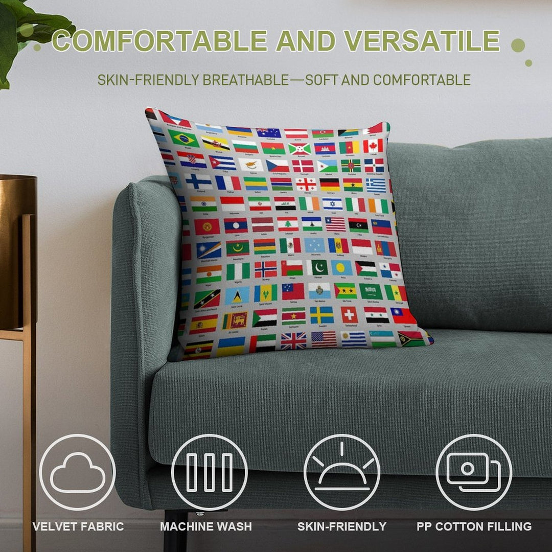 All of The Current World Flags Every Nation Soft Decorative Cover Throw Pillow