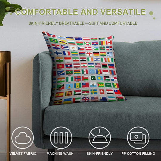 All of The Current World Flags Every Nation Soft Decorative Cover Throw Pillow