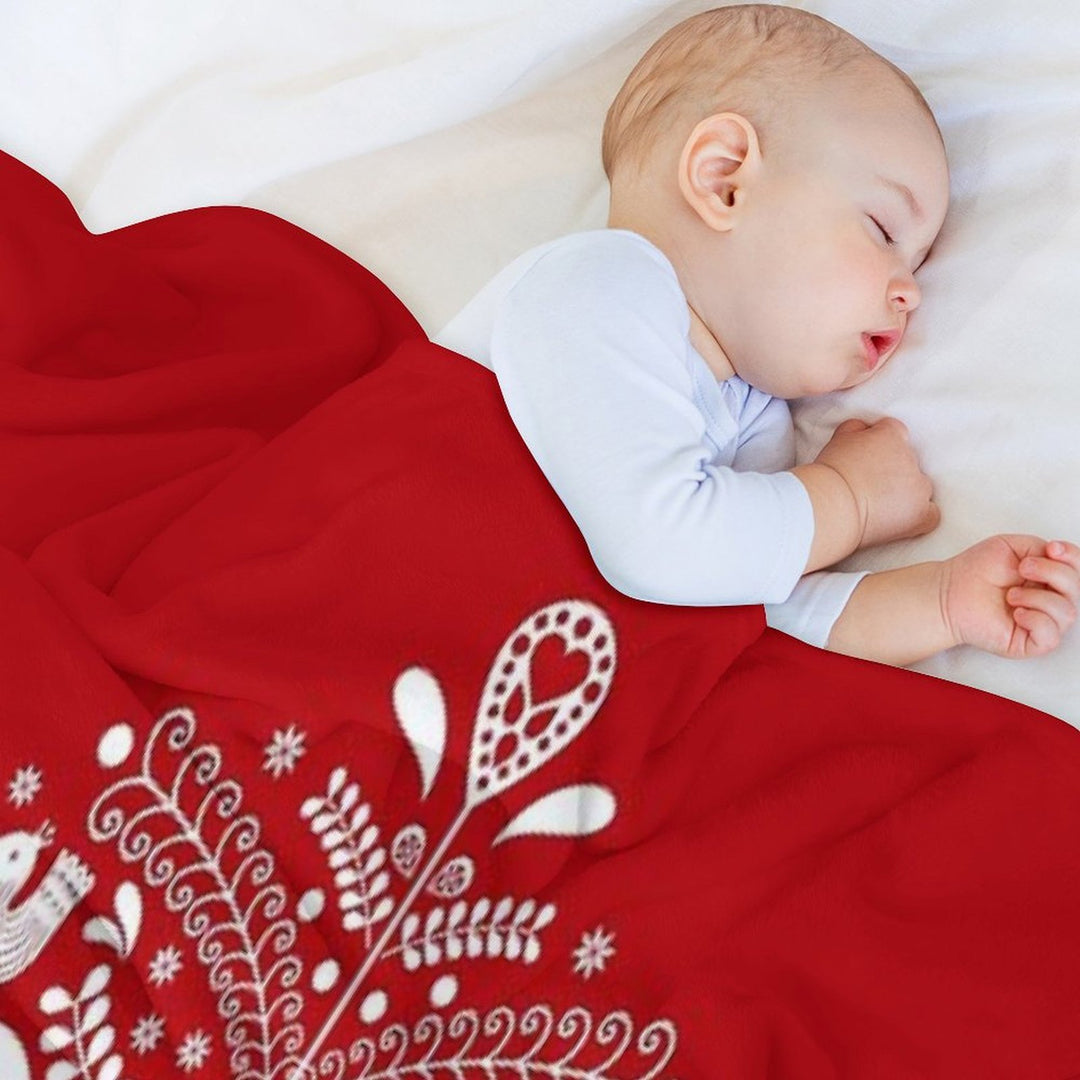 White Scandinavian Christmas Tree on Red Versatility Throw Blanket