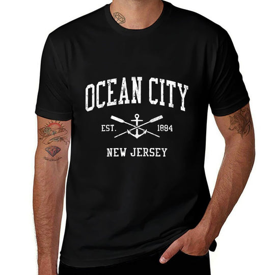 Ocean City NJ Vintage Crossed Oars  Boat Anchor Sports  Relaxed-fit T-Shirt