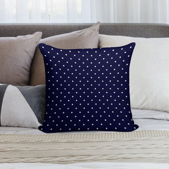 Navy Blue White Polka Dots Soft Shrink-Resistant Throw Pillow