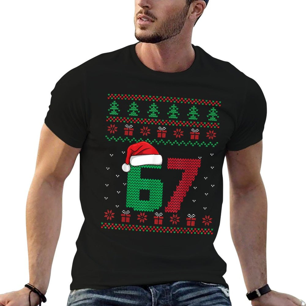 Six Seven Christmas 6 7 Ugly Christmas Sweater  Ribbed Collar T-Shirt