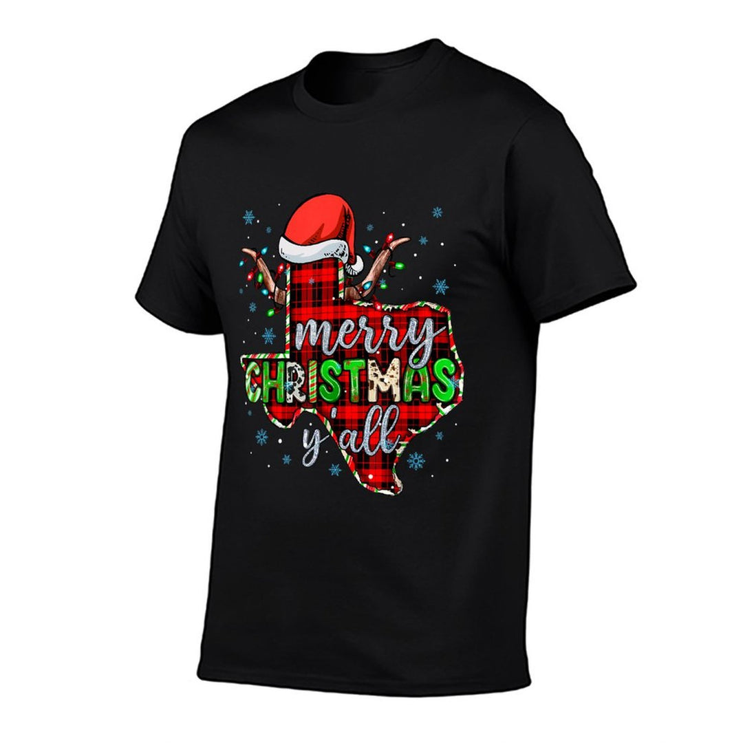 Funny Merry Christmas Yall Texas State Red Plaid Santa Hat  Moisture-wicking T-Shirt