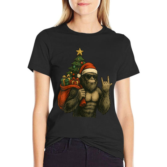 Bigfoot Santa Christmas Tree Rock On Funny Xmas Sasquatch  Versatile T-Shirt