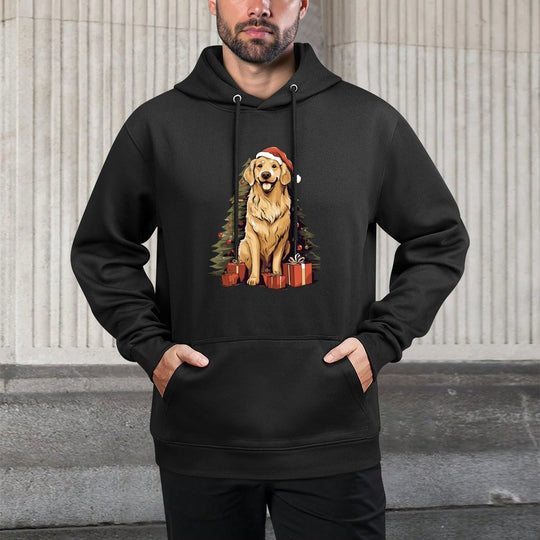 Christmas Tree And Funny Santa Golden Retriever Christmas Breathable Fabric Hoodie