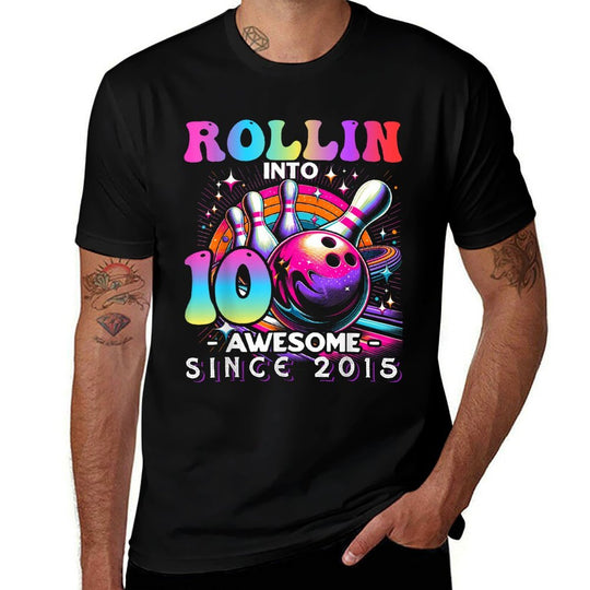 Bowling Party Rollin 10 Awesome 2015 10th Birthday Girls  Vintage-inspired T-Shirt