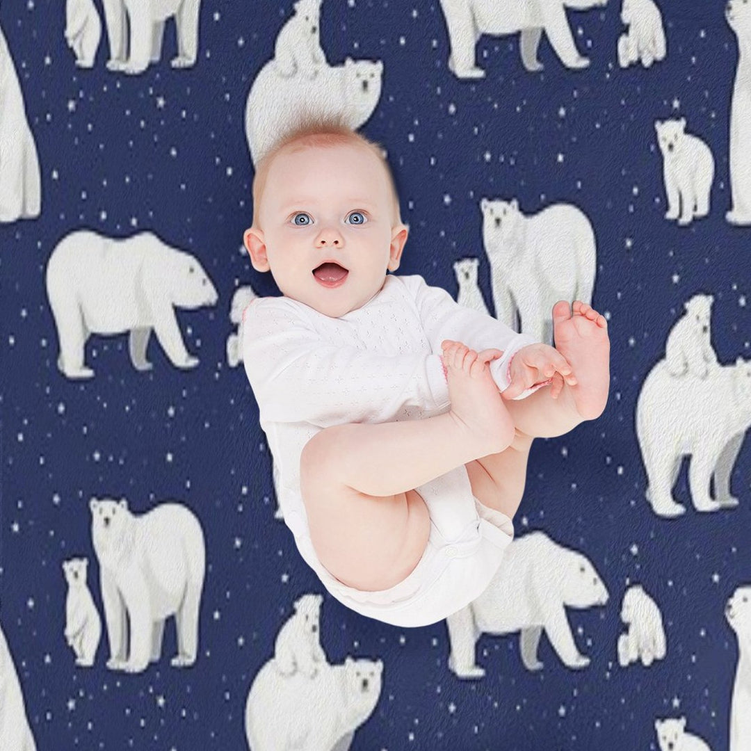 Winter Polar Bears And Stars on Navy All-season Throw Blanket