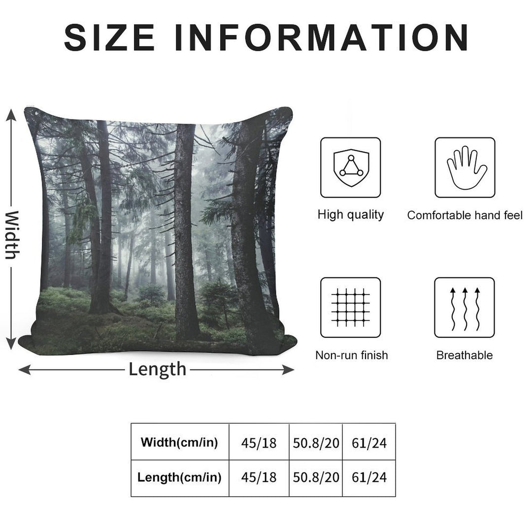 Path Vibes  Wild Romantic Misty Retro Fall Wilderness Fairytale Forest With Cascadia Trees Covered In Magic Blue Fog Season Soft Reinforced Edging Throw Pillow