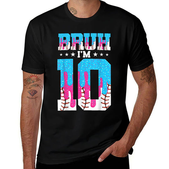 Bruh 10th Birthday Boy Baseball Ice Cream Drip 10 Year Old  High-quality Stitching T-Shirt
