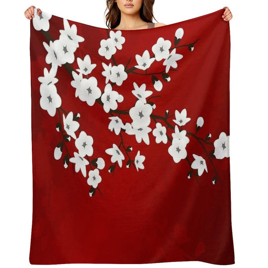 Cherry Blossom Red White Asia Floral Durable Throw Blanket