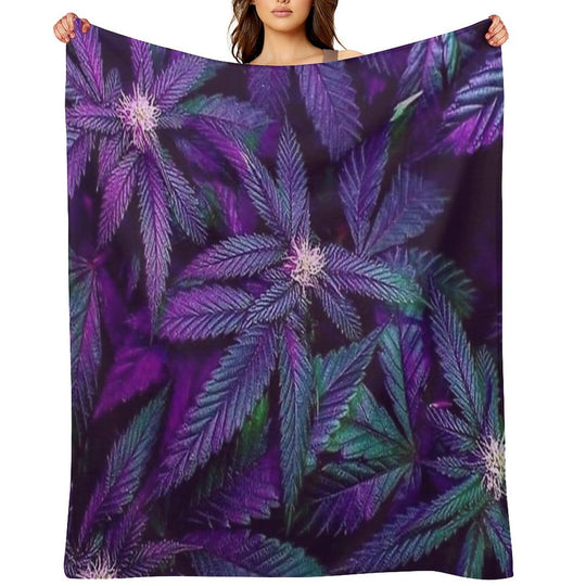 Psychedelic Purple Cannabis Marijuana Weed Pot Leaves Shrink-resistant Throw Blanket