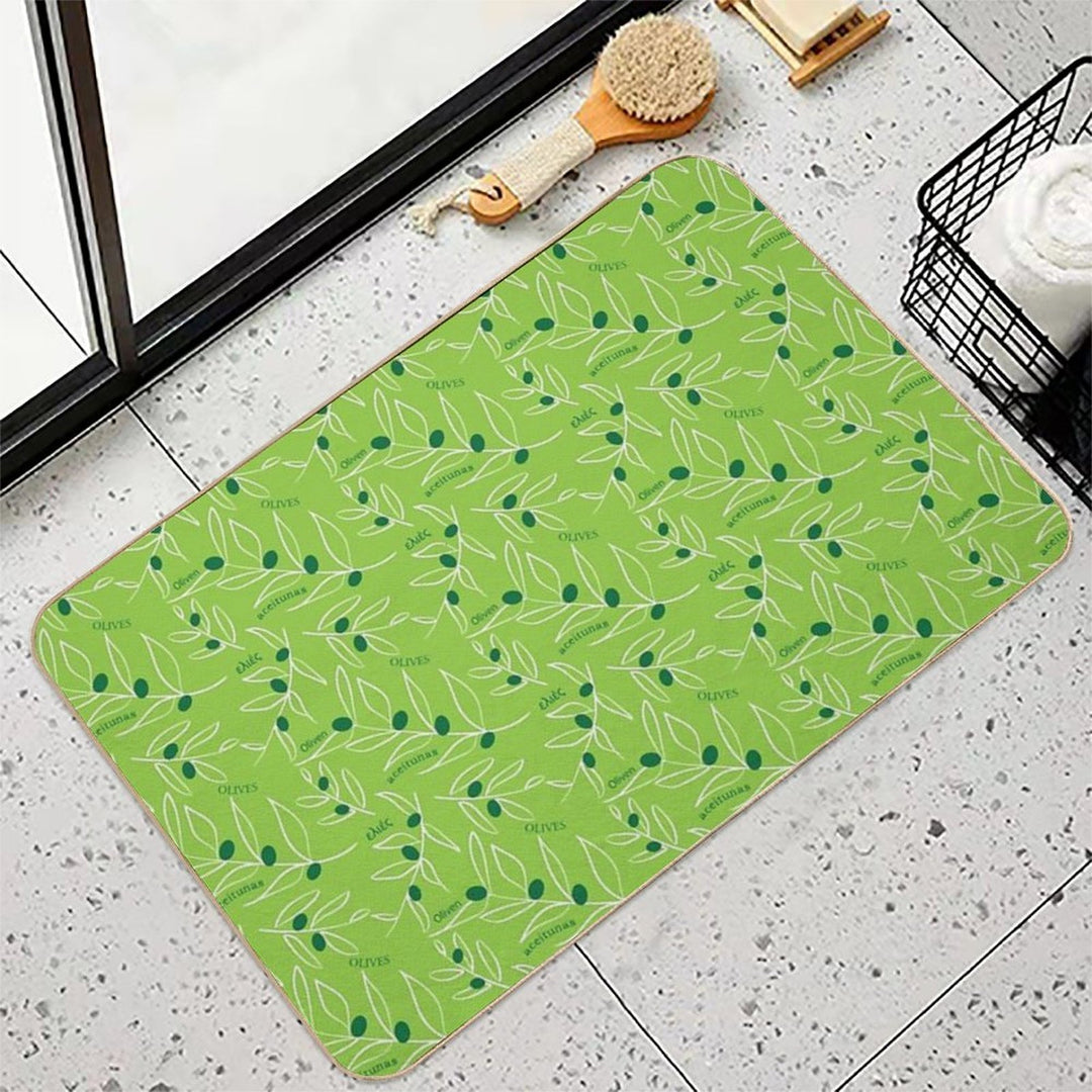 Green Olive Pattern  Pet-Safe Bath Mat