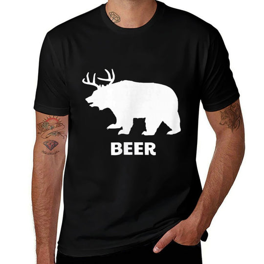 Deer Antlers + Grizzly Bear = Beer, Funny Hunting Drinking  Durable T-Shirt