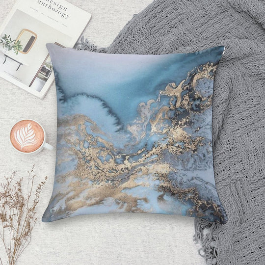 Blue And Gold Marble Soft Skin-Friendly Throw Pillow