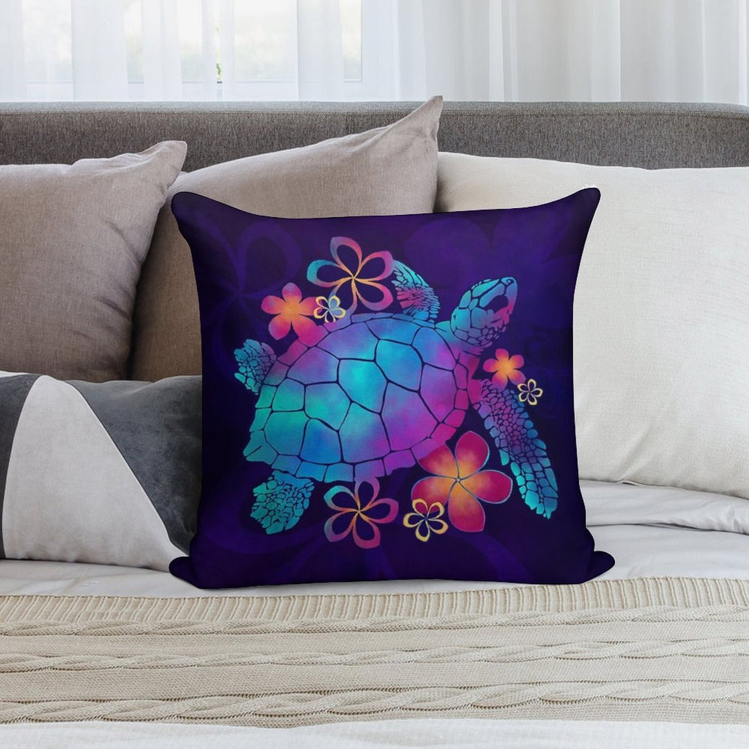 Sea Turtle with Flowers Blue And Purple Soft Fade-Resistant Throw Pillow