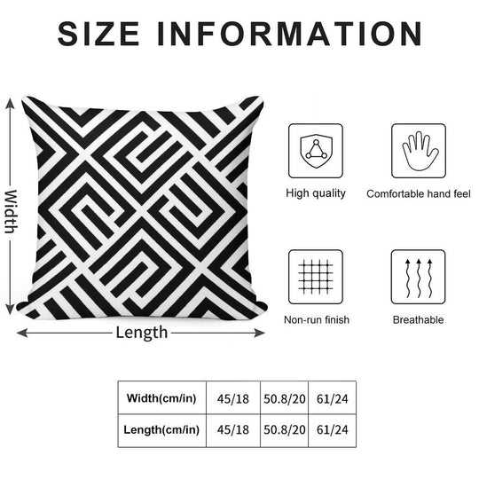 LABYRINTH TILES PATTERN BLACK AND WHITE, BY SUBGIRL Soft Short Plush Fabric Throw Pillow