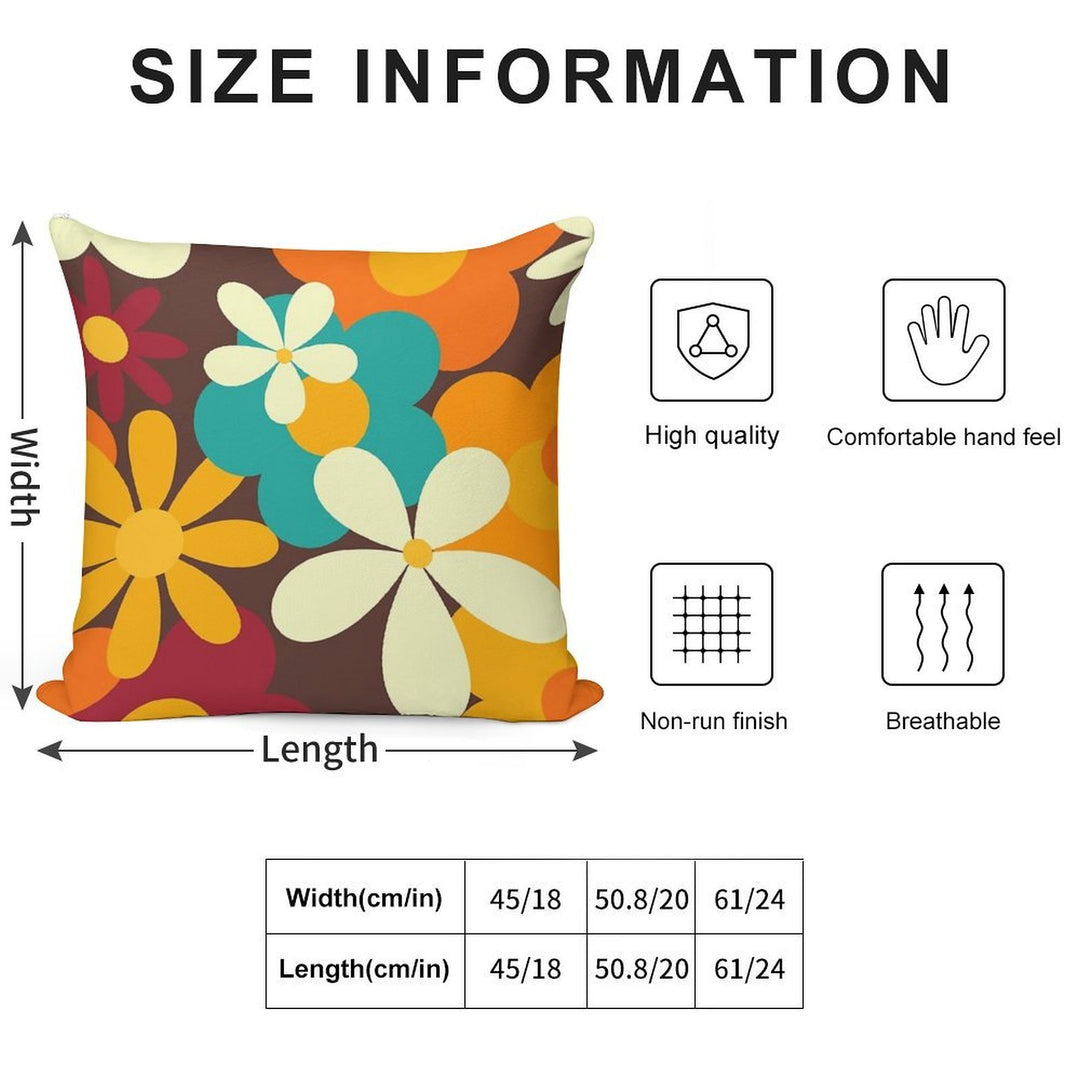 Retro 70s Classic Colors Flower Power Seamless Repeat Pattern Print Soft Durable Construction Throw Pillow
