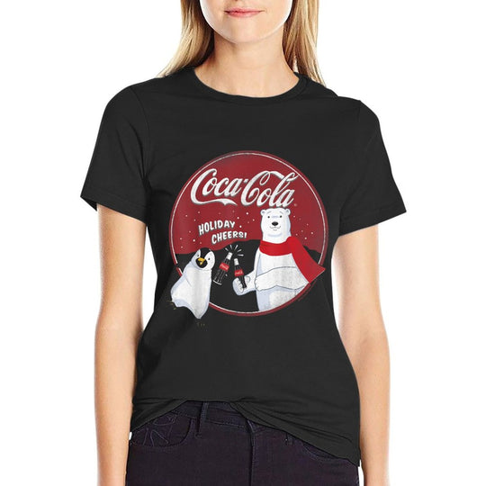 Coca-Cola Holiday Cheers Polar Bear Circle Logo  Fade-proof Color T-Shirt