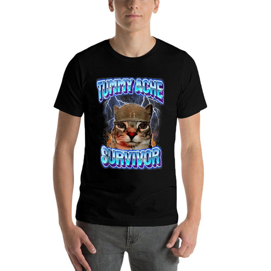 Tummy Ache Survivor Cat Meme Funny Saying Cats Animals  Eco-friendly Material T-Shirt