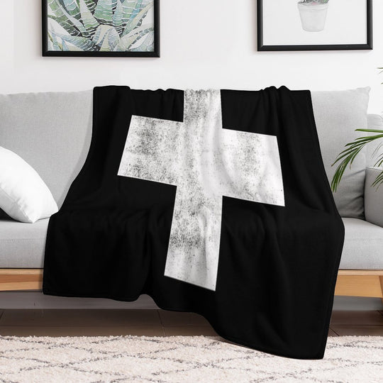 Black And White Swiss Cross Easy Care Throw Blanket