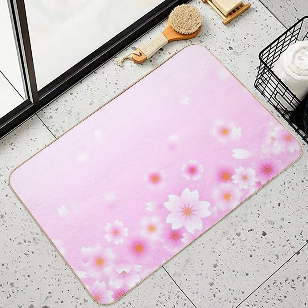Sakura Flowers in Pink Background Durable Bath Mat