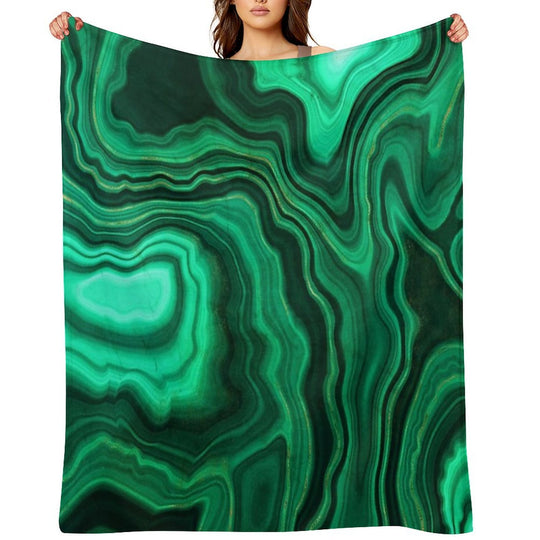 Malachite Green Faux Marble with Gold Veins III Anti-pilling Throw Blanket