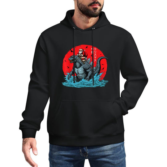Christmas Santa Riding Japanese Monster Kaiju Santazilla Versatile Streetwear Hoodie