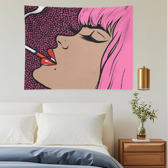Pink Smoking Comic Girl Tapestry