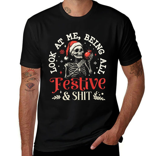 Look at Me Being All Festive And Shit Christmas Skeleton Men  Heathered Texture T-Shirt